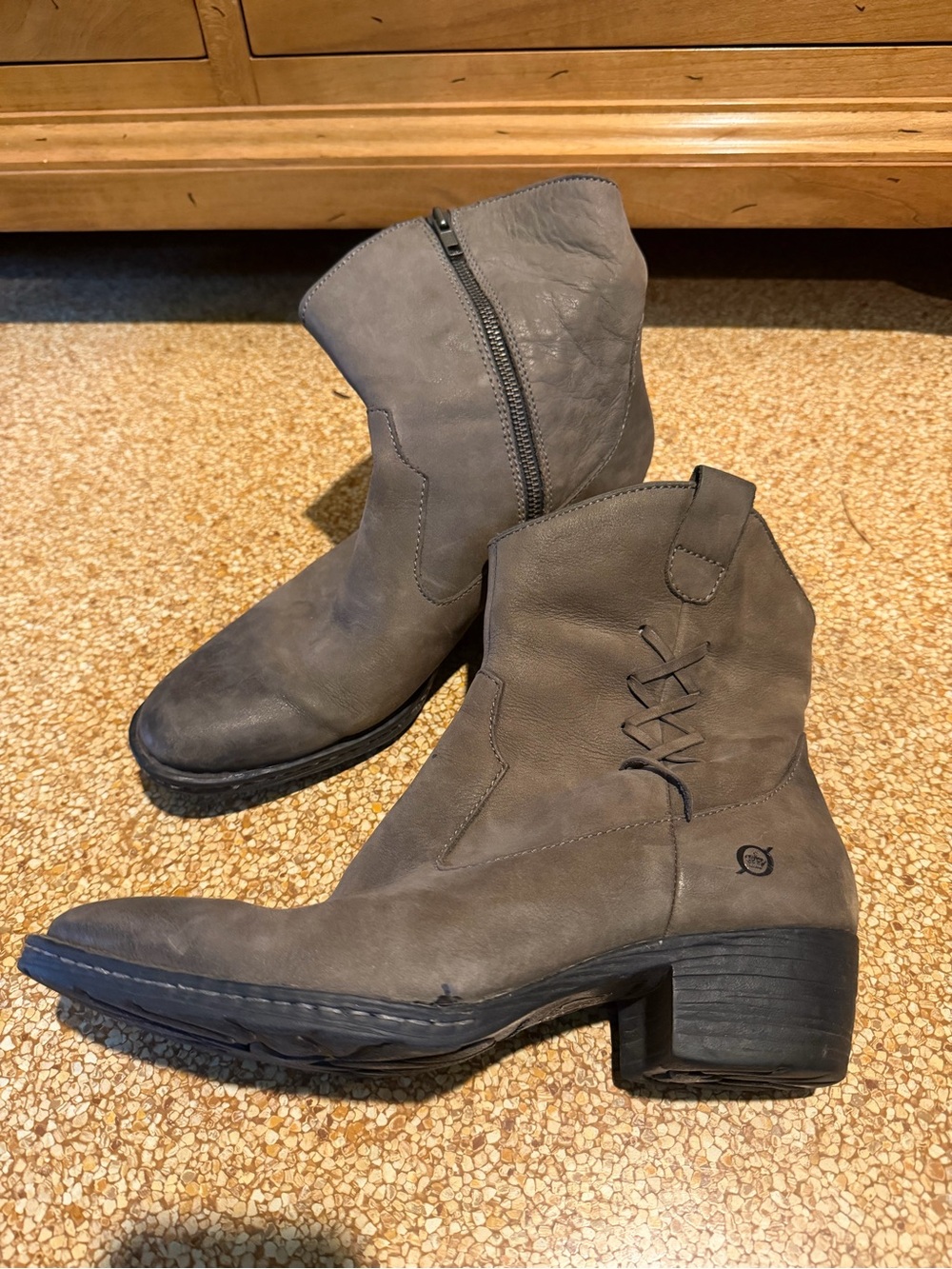 Women's Born Karin Gray Ankle Boots - Casual Zip & Lace Detail, size 11